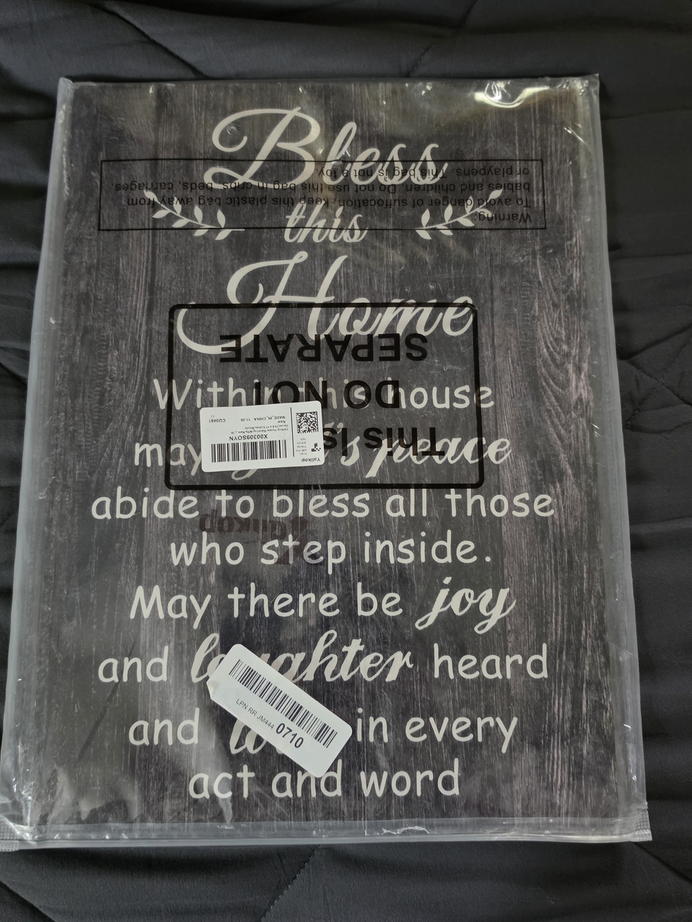 Bless This Home Rustic Wood Wall Art - White Script With Hanging Clips On Back